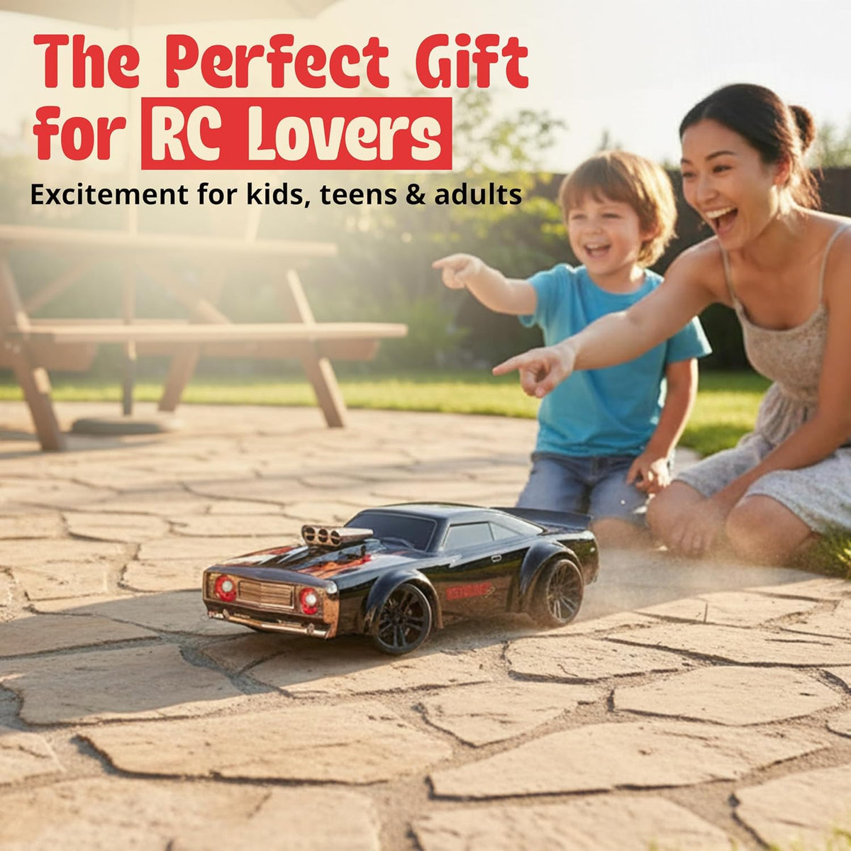 1:14 RC Drift Car for Adults & Kids 8-14, 4WD High Speed Remote Control Car with LED Lights, Drift Tires, 2.4Ghz Electric Racing Car, Rechargeable Hobby Car for Indoor & Outdoor Driving
