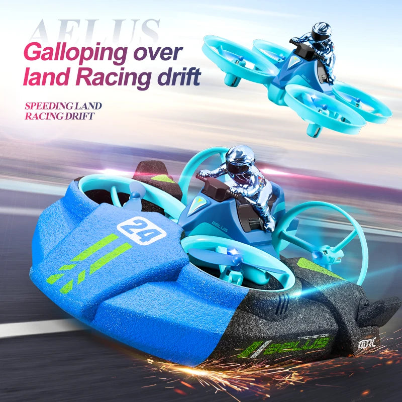 Mini RC Drone Altitude Hold Headless Mode 3 in 1 Sea Land Air Flight 2.4G Remote Control Quadcopter Boat RC Helicopter Toys