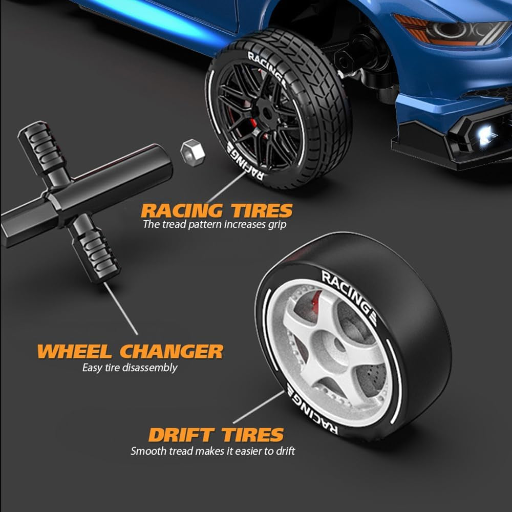 1:24 Scale RC Drift Car, 30KM/H 4WD 2.4Ghz Remote Control Cars with LED Light, Racing and 4 Drifting Wheels, High Speed RC Racing Cars Perfect Toy Gift for Teen Adults