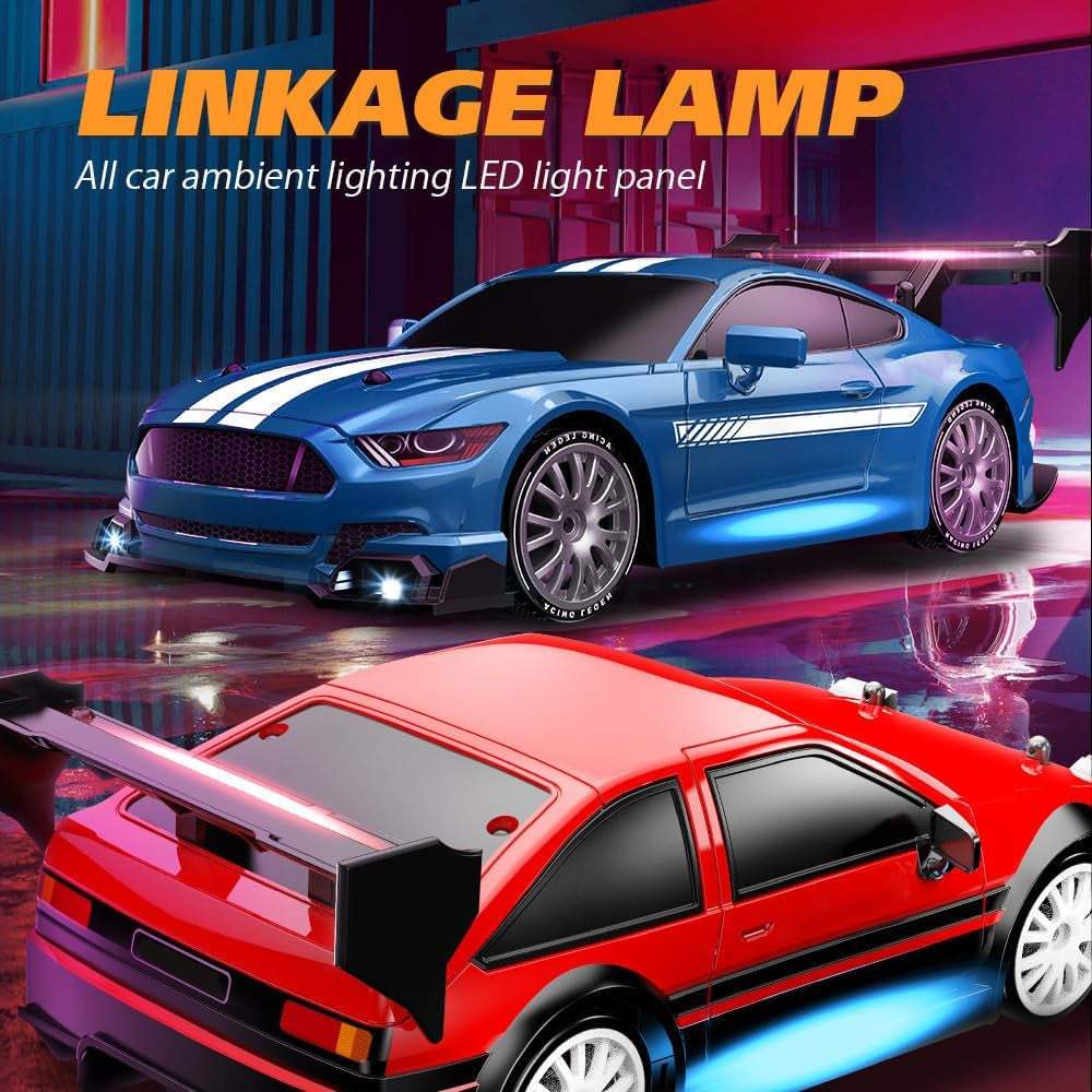 1:24 Scale RC Drift Car, 30KM/H 4WD 2.4Ghz Remote Control Cars with LED Light, Racing and 4 Drifting Wheels, High Speed RC Racing Cars Perfect Toy Gift for Teen Adults