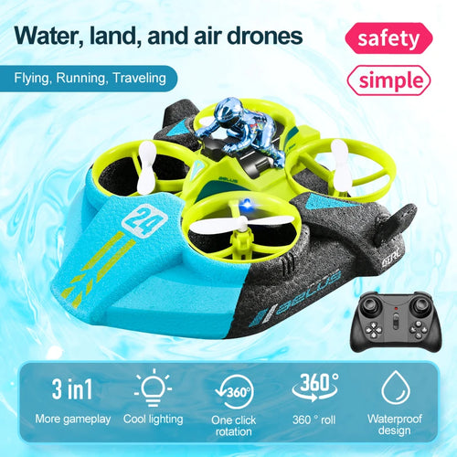 Mini RC Drone Altitude Hold Headless Mode 3 in 1 Sea Land Air Flight 2.4G Remote Control Quadcopter Boat RC Helicopter Toys