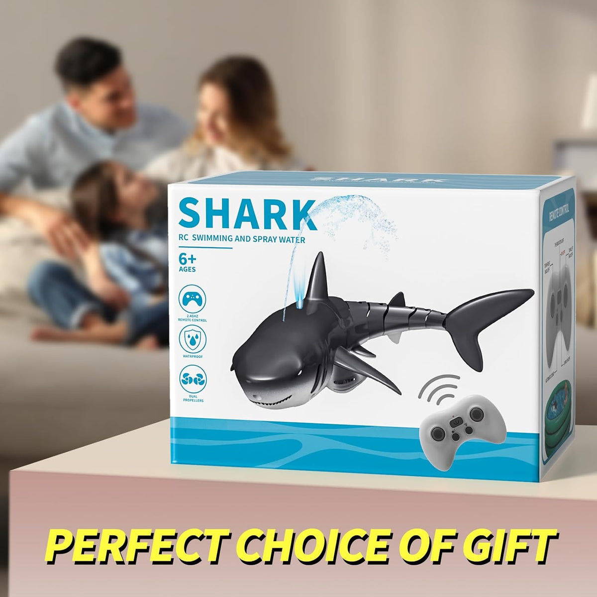2.4Ghz Remote Control Shark Toy for Pool, 1:18 Scale High Simulation RC Shark with Light & Spray Water, Electric Remote Controlled Swimming Water Pool Toys for 6 7 8 9 Year Olds Kid Boys Girls