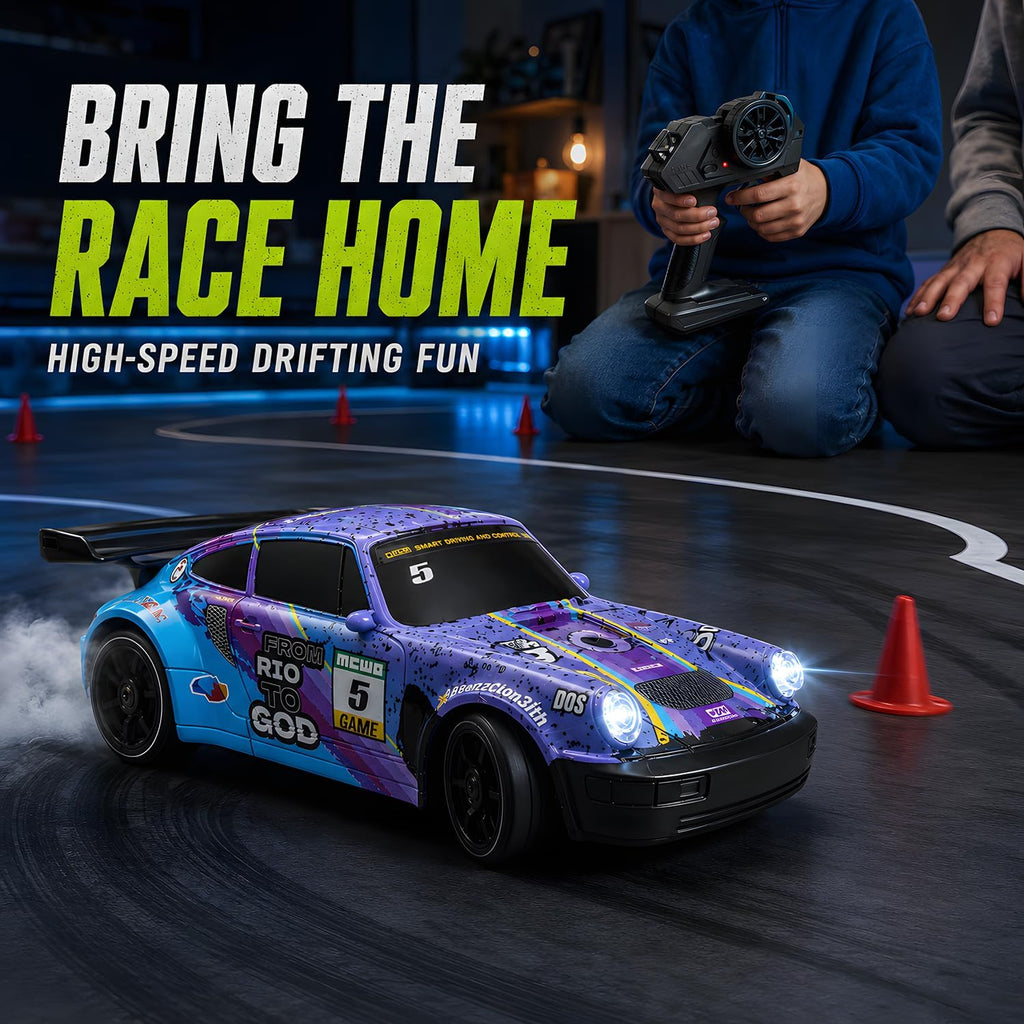 1:24 RC Drift 2.4Ghz with LED Light Race Car Toys for Boys and Girls Aged 6+ Speed Adjustable up to 23Km/H, High-Speed RC Racing Cars Toy Gift for Boys & Girls(Blue/Purple)