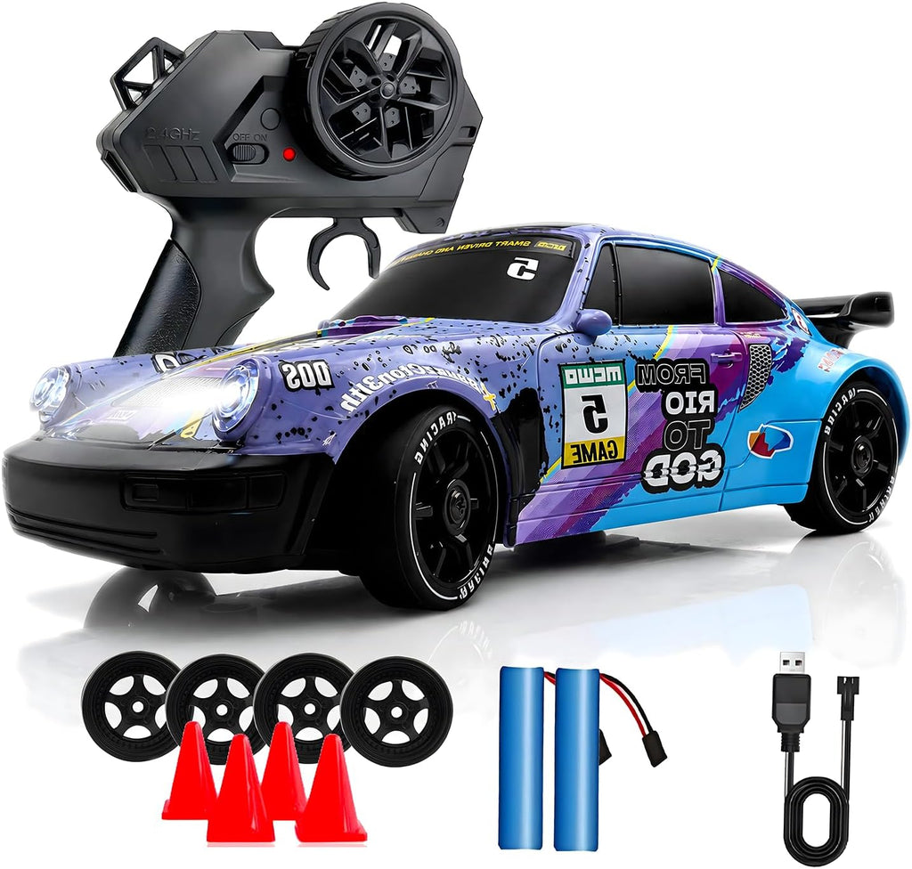 1:24 RC Drift 2.4Ghz with LED Light Race Car Toys for Boys and Girls Aged 6+ Speed Adjustable up to 23Km/H, High-Speed RC Racing Cars Toy Gift for Boys & Girls(Blue/Purple)
