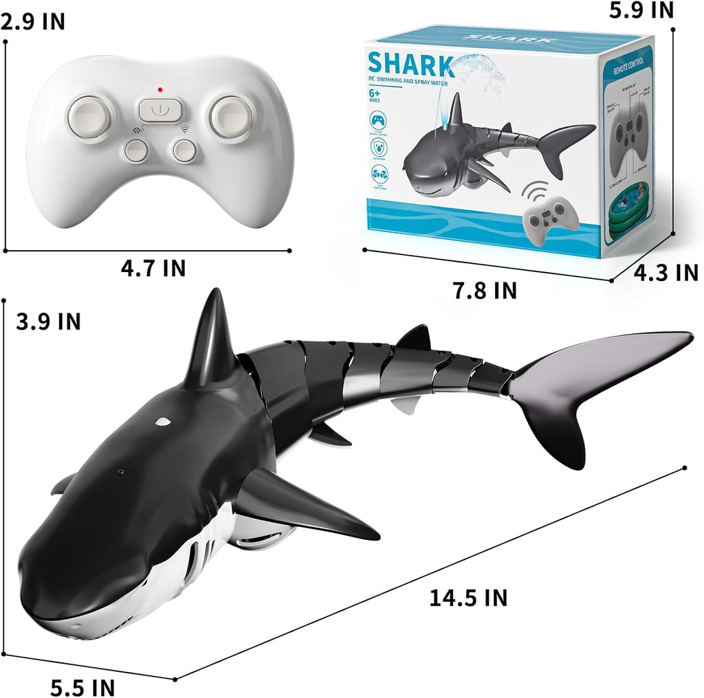 2.4Ghz Remote Control Shark Toy for Pool, 1:18 Scale High Simulation RC Shark with Light & Spray Water, Electric Remote Controlled Swimming Water Pool Toys for 6 7 8 9 Year Olds Kid Boys Girls