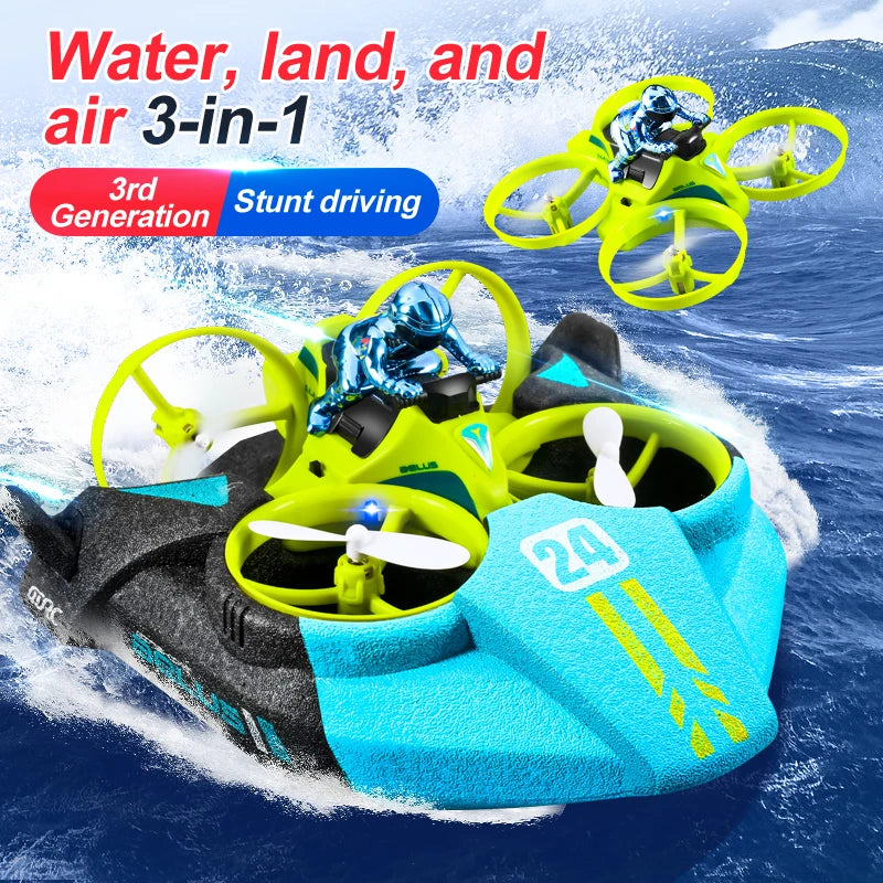 Mini RC Drone Altitude Hold Headless Mode 3 in 1 Sea Land Air Flight 2.4G Remote Control Quadcopter Boat RC Helicopter Toys