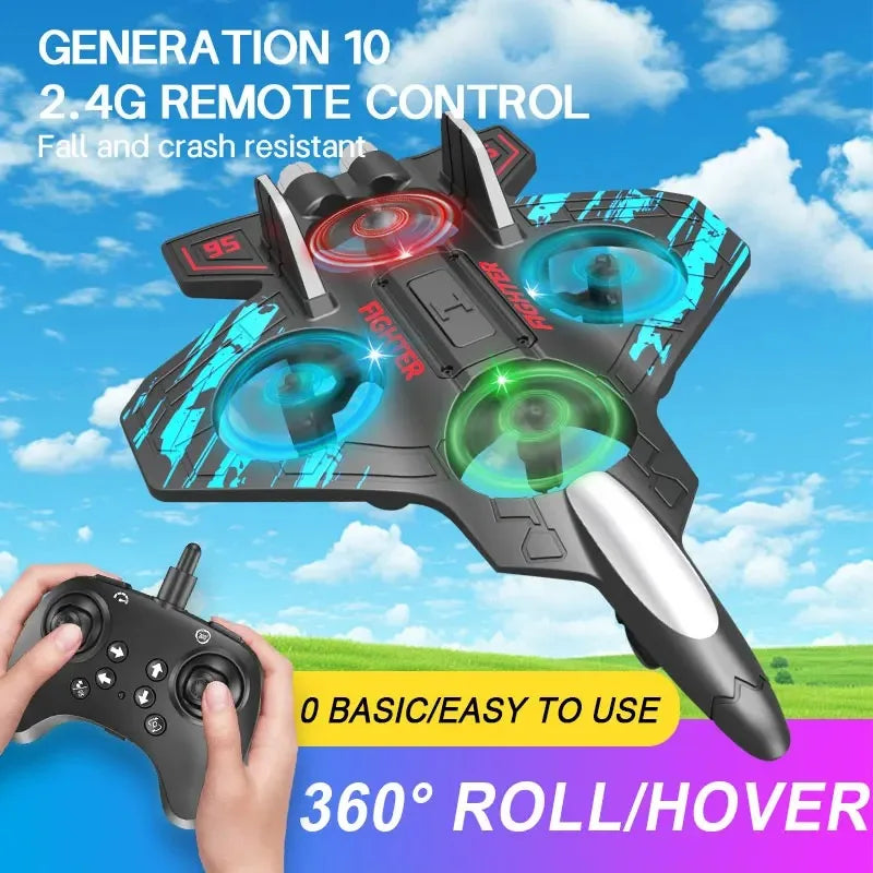 Glider Flying Helicopter RC Hobby Jet Plane 2.4G Stunt Remote Control Foam Fighter Airplane Toy with Light