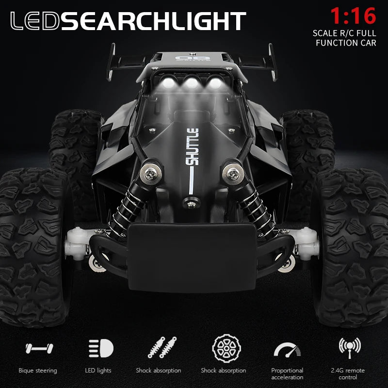 1:16 2.4Gh Model RC Car with LED Lights 2WD Off-Road Remote Control Climbing Vehicle Outdoor Cars Toys for Boys Girls Gifts