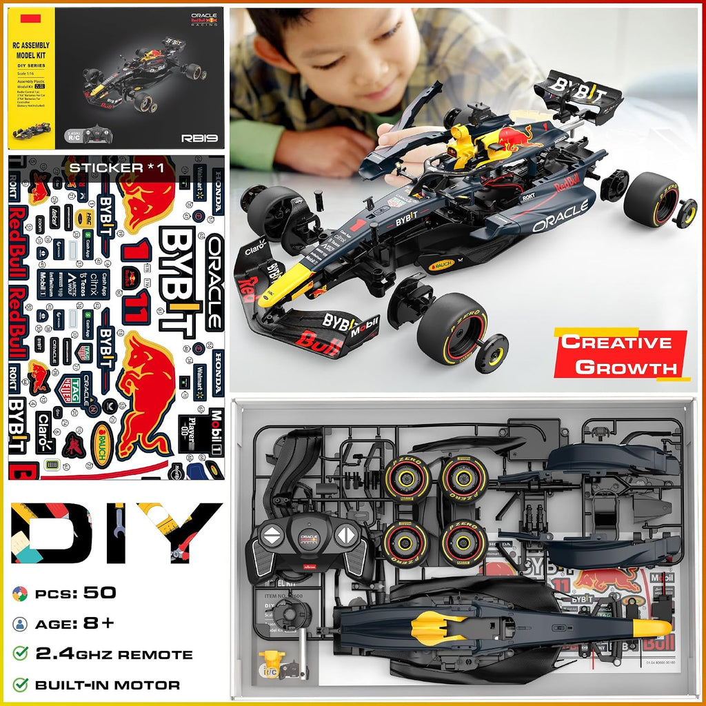 Licensed Red Bull F1 RB19 RC Car Building Kit 1/16 Scale Supercar Assembly Set with Remote Controller, Licensed Model, 55 Pieces, STEM Kits for Kids and Adults, Ages 8+ (Redbull RB19)