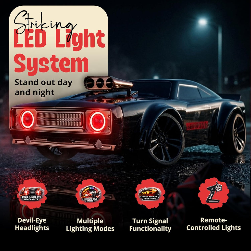 1:14 RC Drift Car for Adults & Kids 8-14, 4WD High Speed Remote Control Car with LED Lights, Drift Tires, 2.4Ghz Electric Racing Car, Rechargeable Hobby Car for Indoor & Outdoor Driving