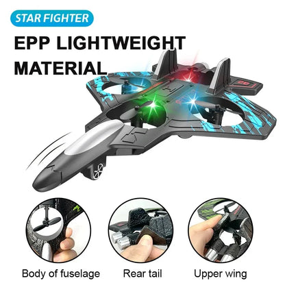 Glider Flying Helicopter RC Hobby Jet Plane 2.4G Stunt Remote Control Foam Fighter Airplane Toy with Light